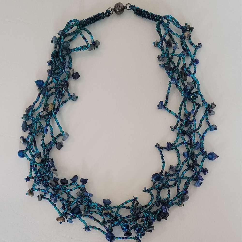 Handmade glass beads and natural stone necklace